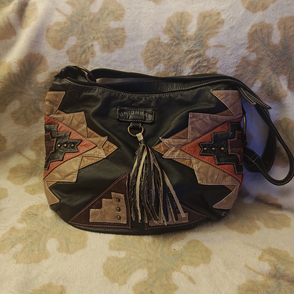 UNIONBAY Black Shoulder Bag with Brown, Tan & Red Accents